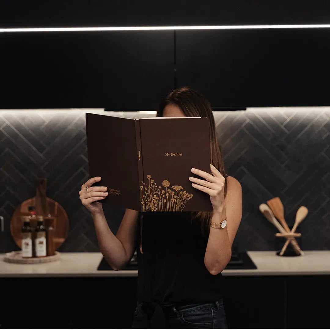 Heirloom Blank Recipe Book Journal | Linen Hardcover | Chocolate Brown komorebiluxeplanners